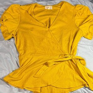 Meraki Women’s Yellow Wrap Top/Blouse